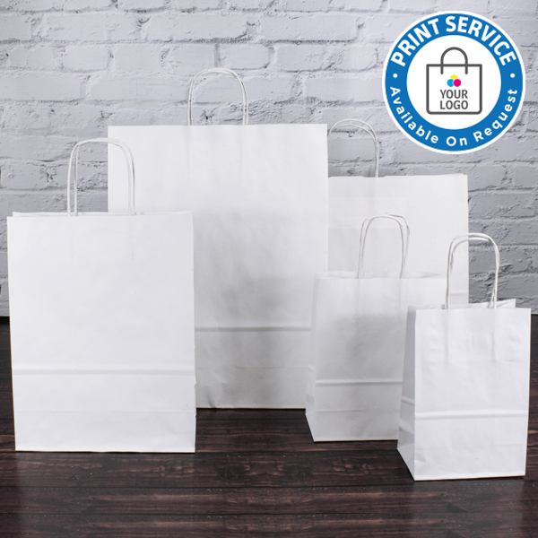 White paper carrier bags deals with twisted handles